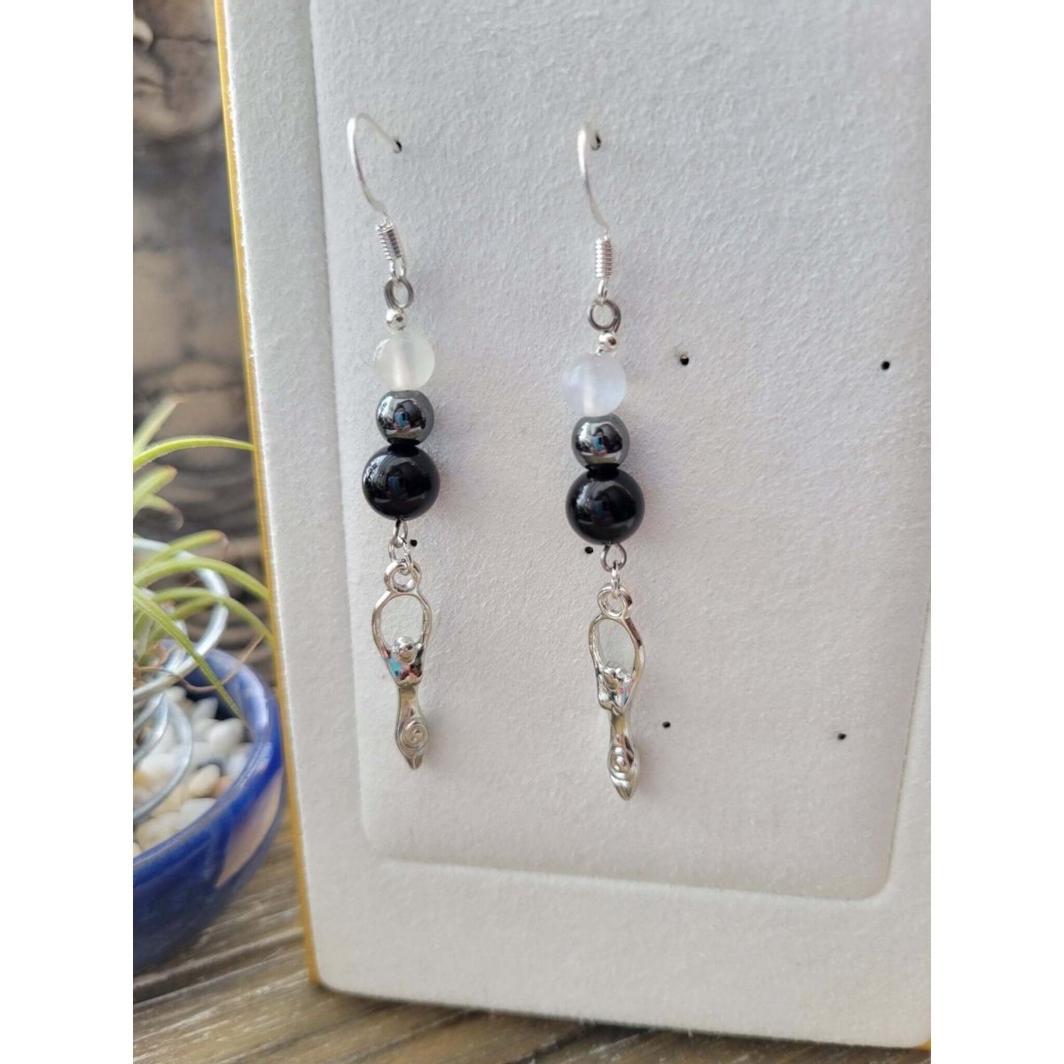 Triple Protection Goddess Earrings With Crystals -