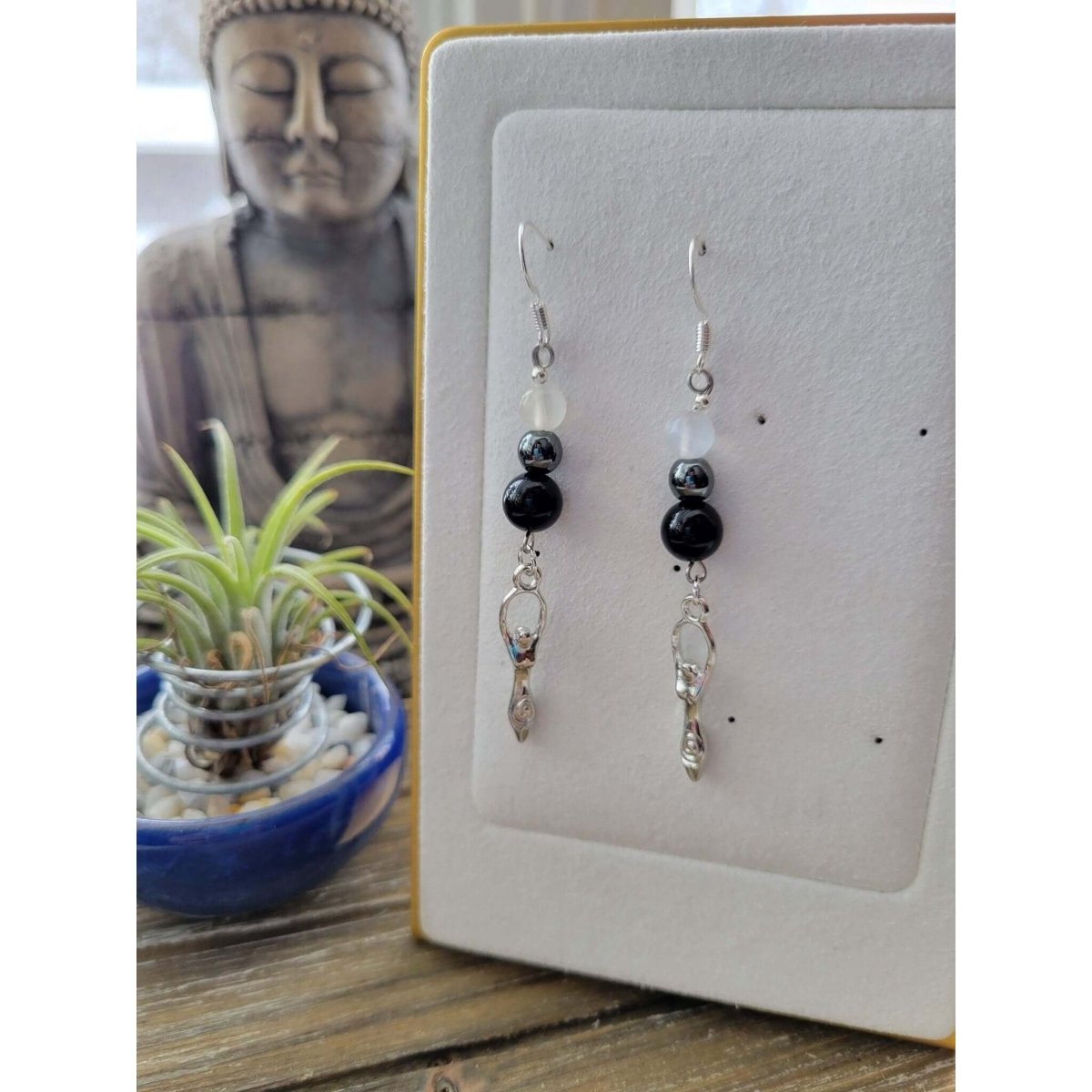 Triple Protection Goddess Earrings With Crystals -