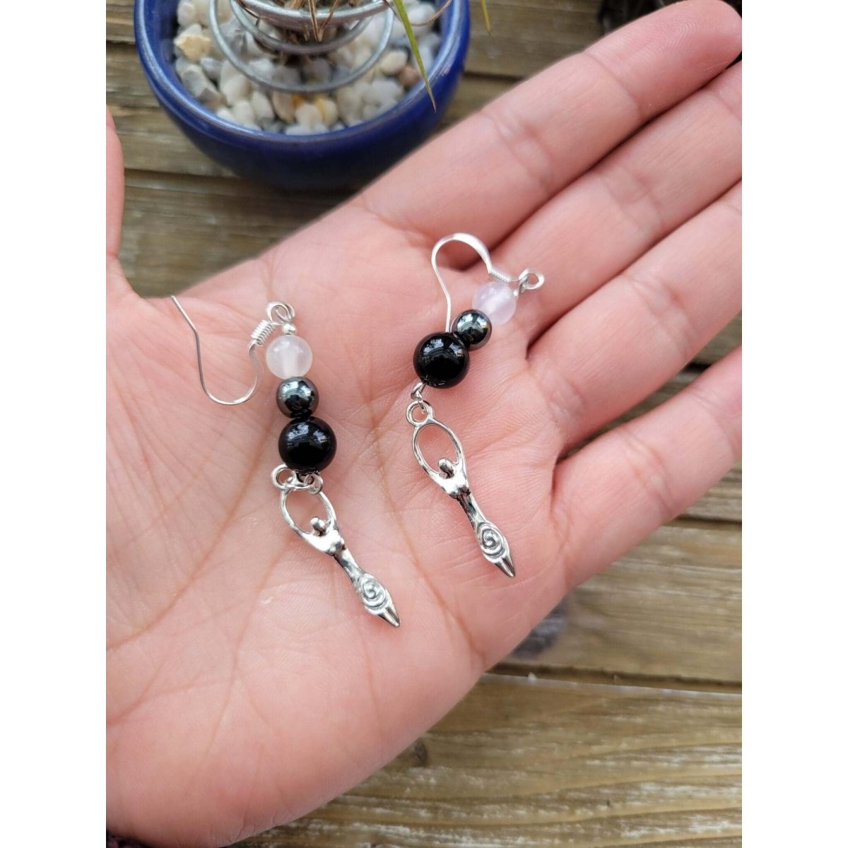 Triple Protection Goddess Earrings With Crystals -