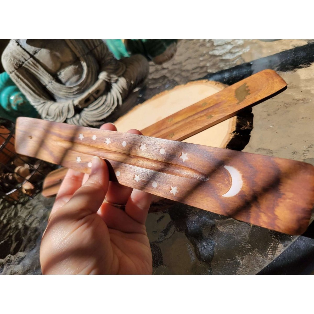 Wooden Ash Catcher Incense Holder/Hand Crafted Incense Burner - Elephant, Dolphin, Moon, Star, Pentagram Incense -