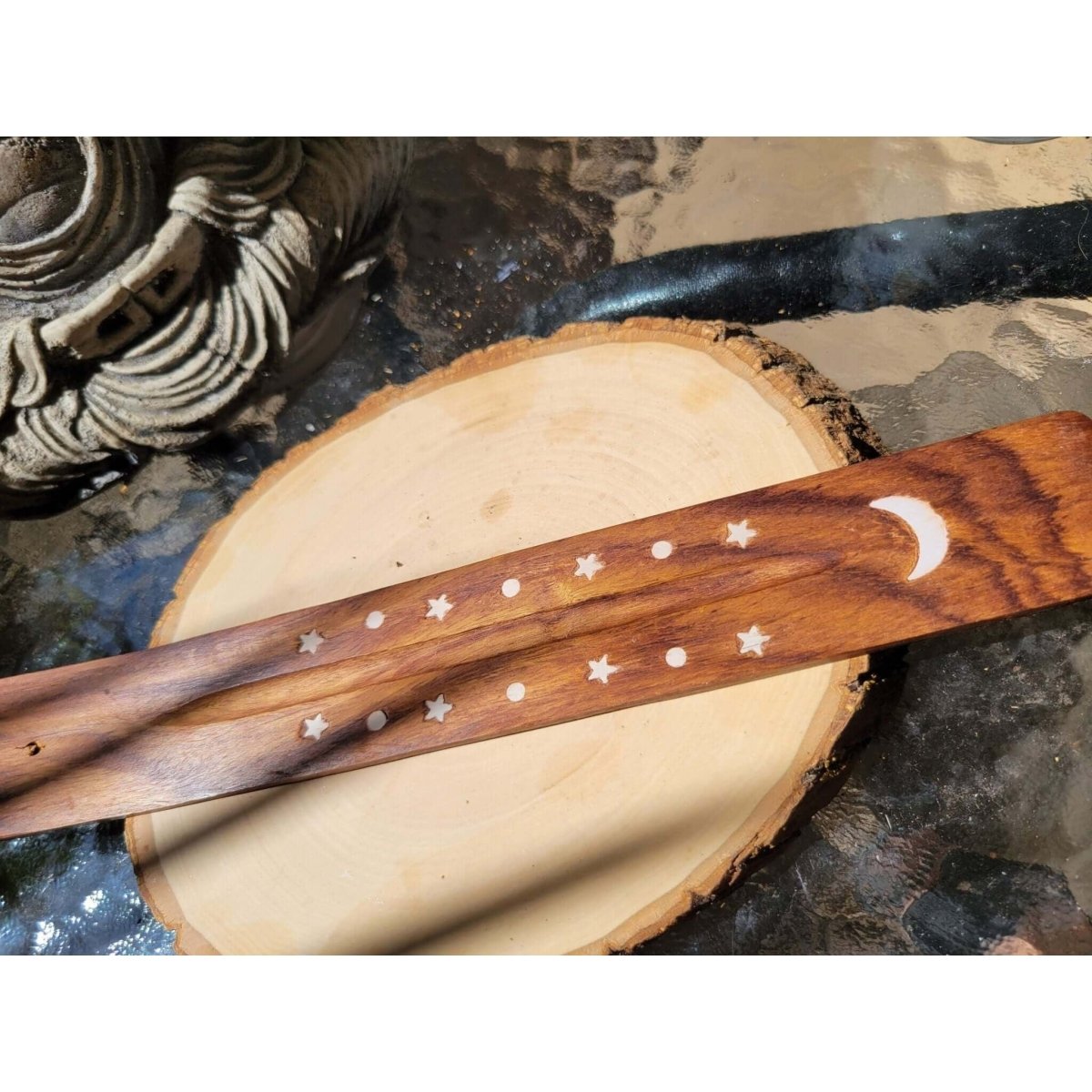 Wooden Ash Catcher Incense Holder/Hand Crafted Incense Burner - Elephant, Dolphin, Moon, Star, Pentagram Incense -