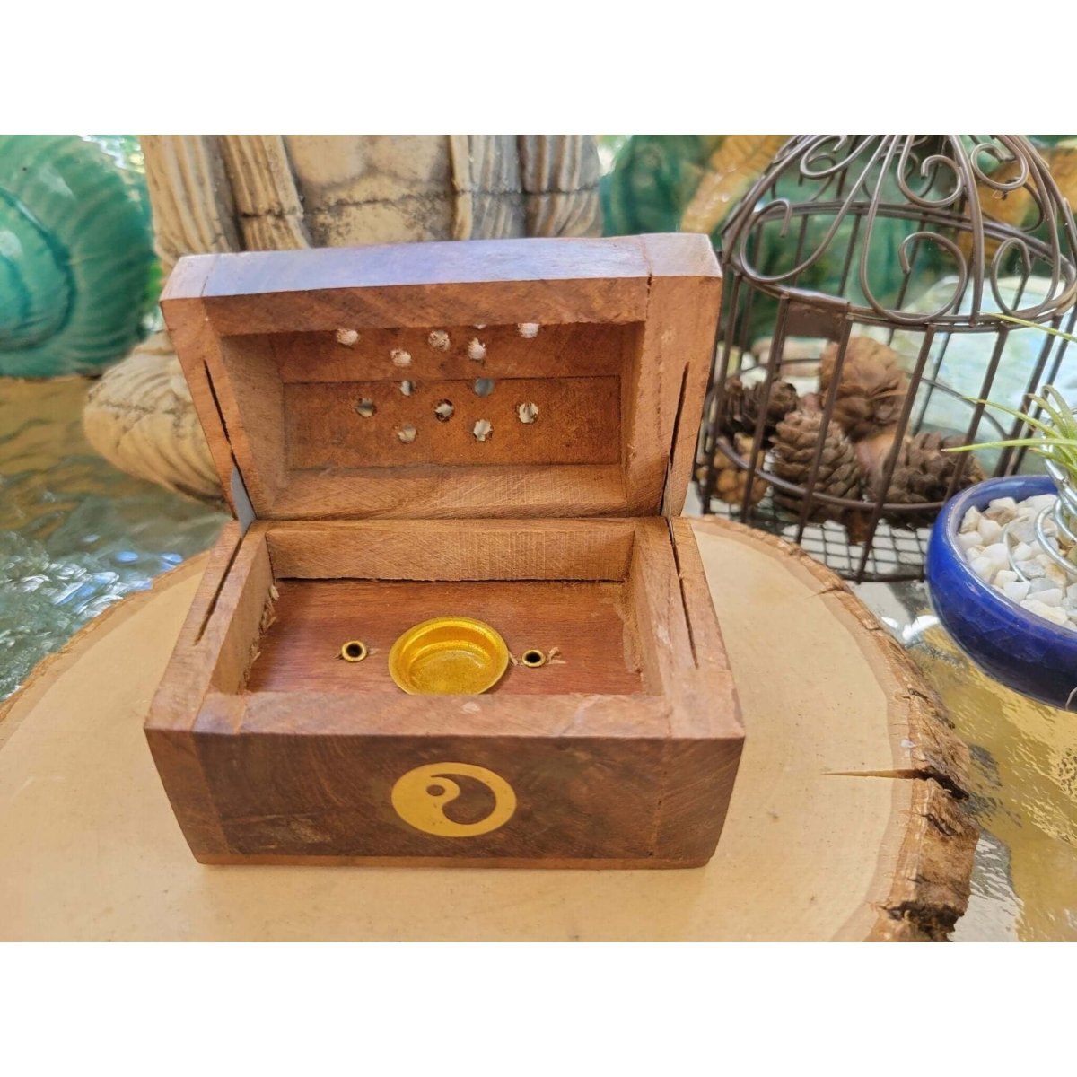 Wooden Coffin Box Small 3", Incense Burner, Altar Cone Incense Burner -
