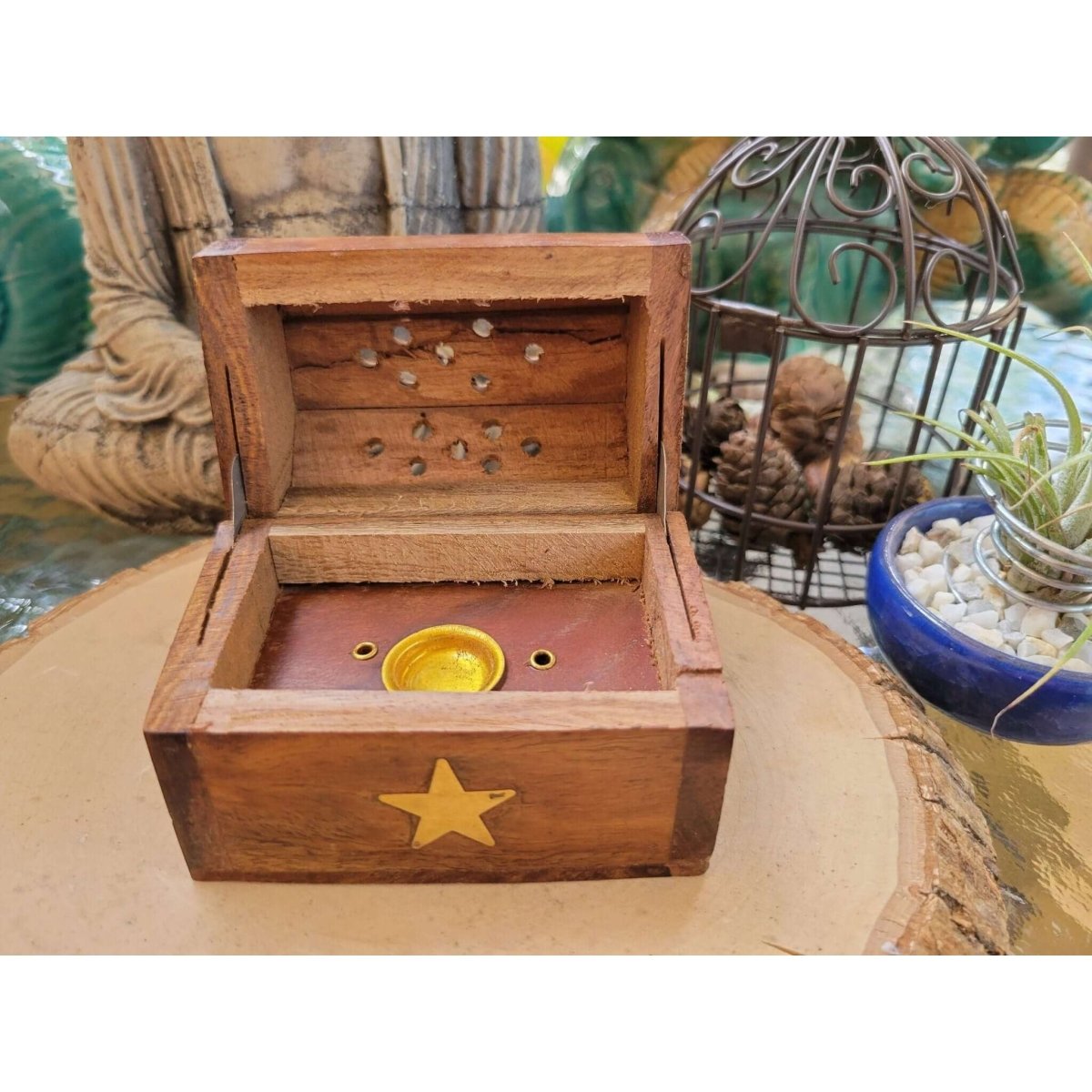 Wooden Coffin Box Small 3", Incense Burner, Altar Cone Incense Burner -