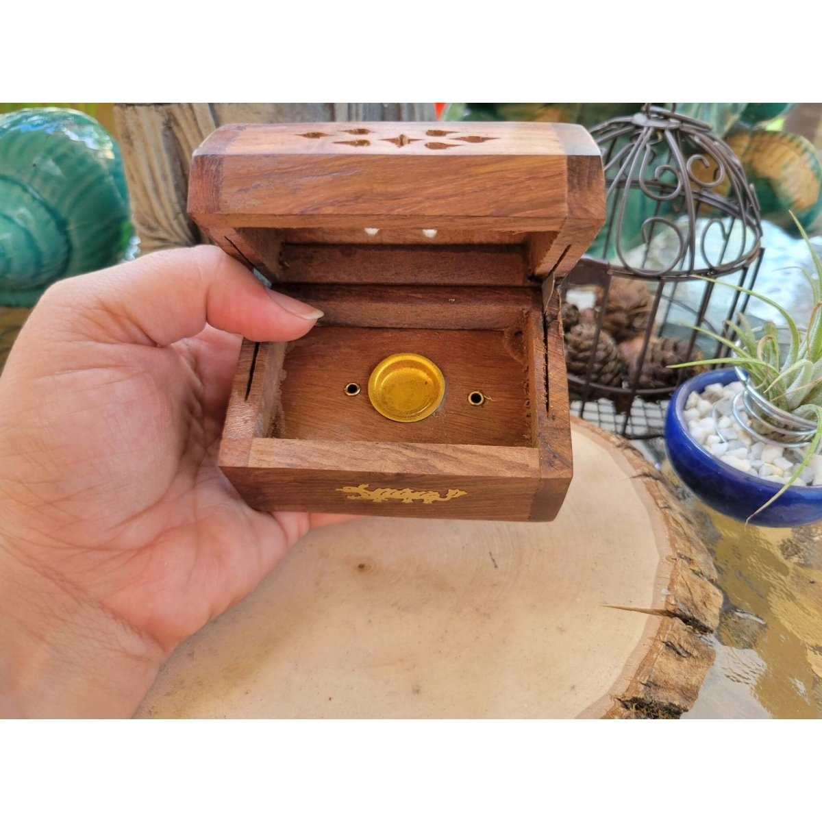 Wooden Coffin Box Small 3", Incense Burner, Altar Cone Incense Burner -