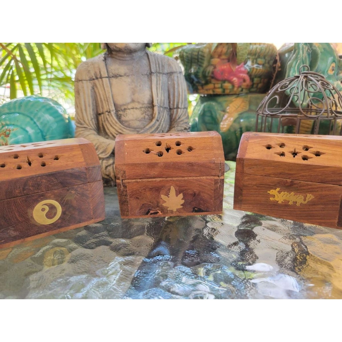 Wooden Coffin Box Small 3", Incense Burner, Altar Cone Incense Burner -