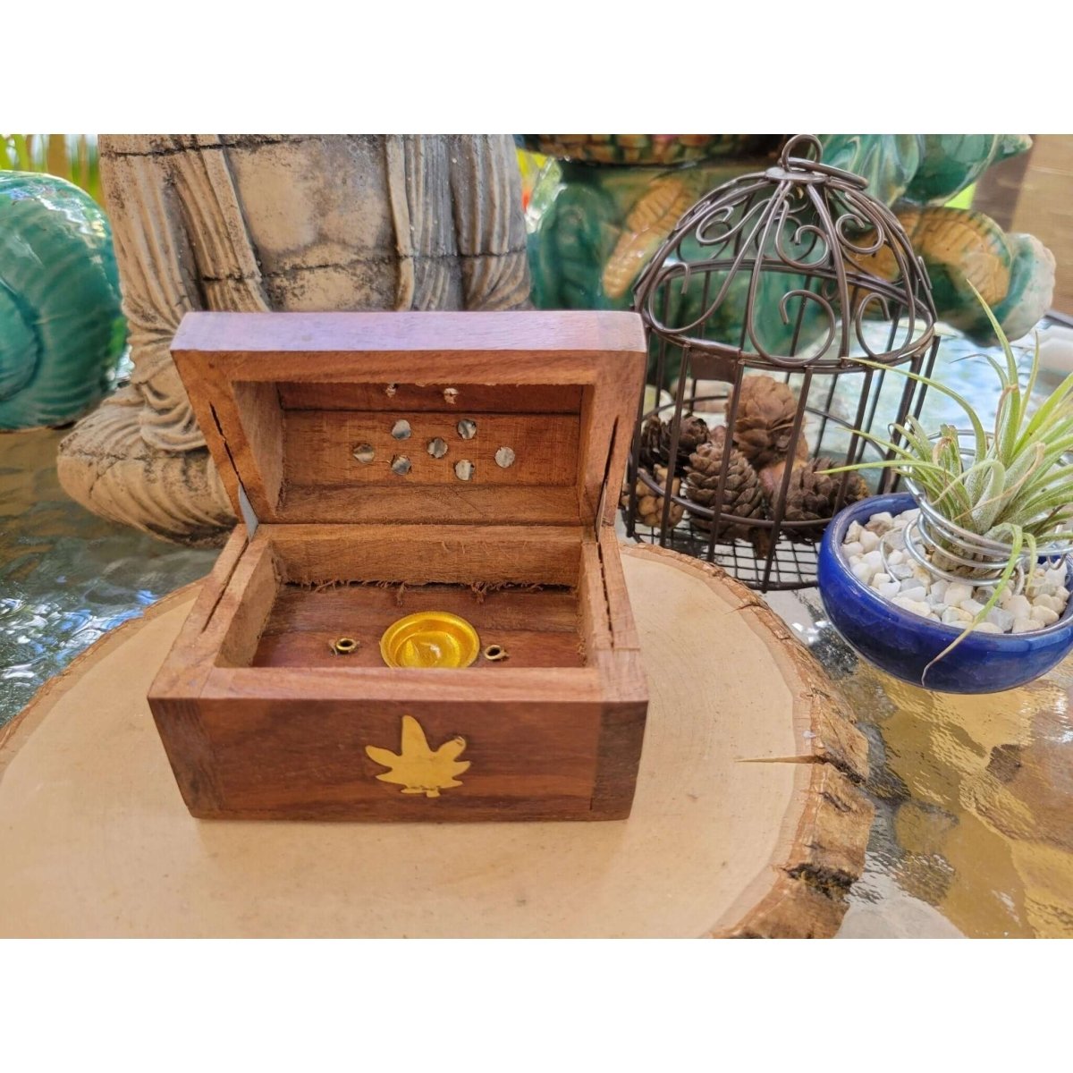 Wooden Coffin Box Small 3", Incense Burner, Altar Cone Incense Burner -