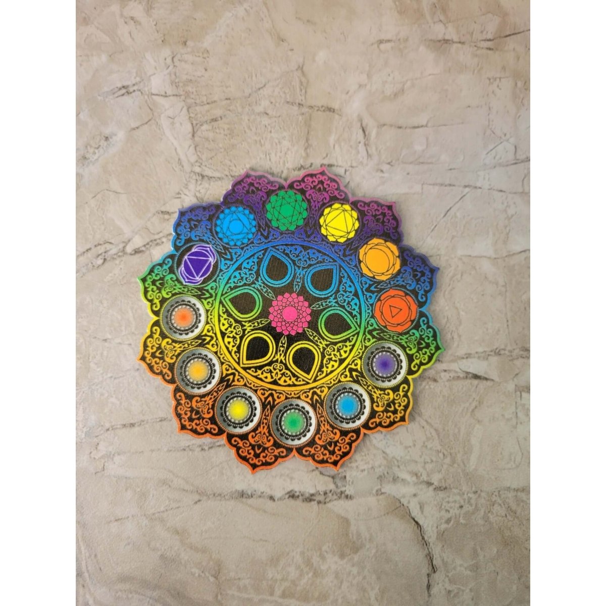Wooden Hamsa, Seven Chakra Coaster Altar Tile -Coasters