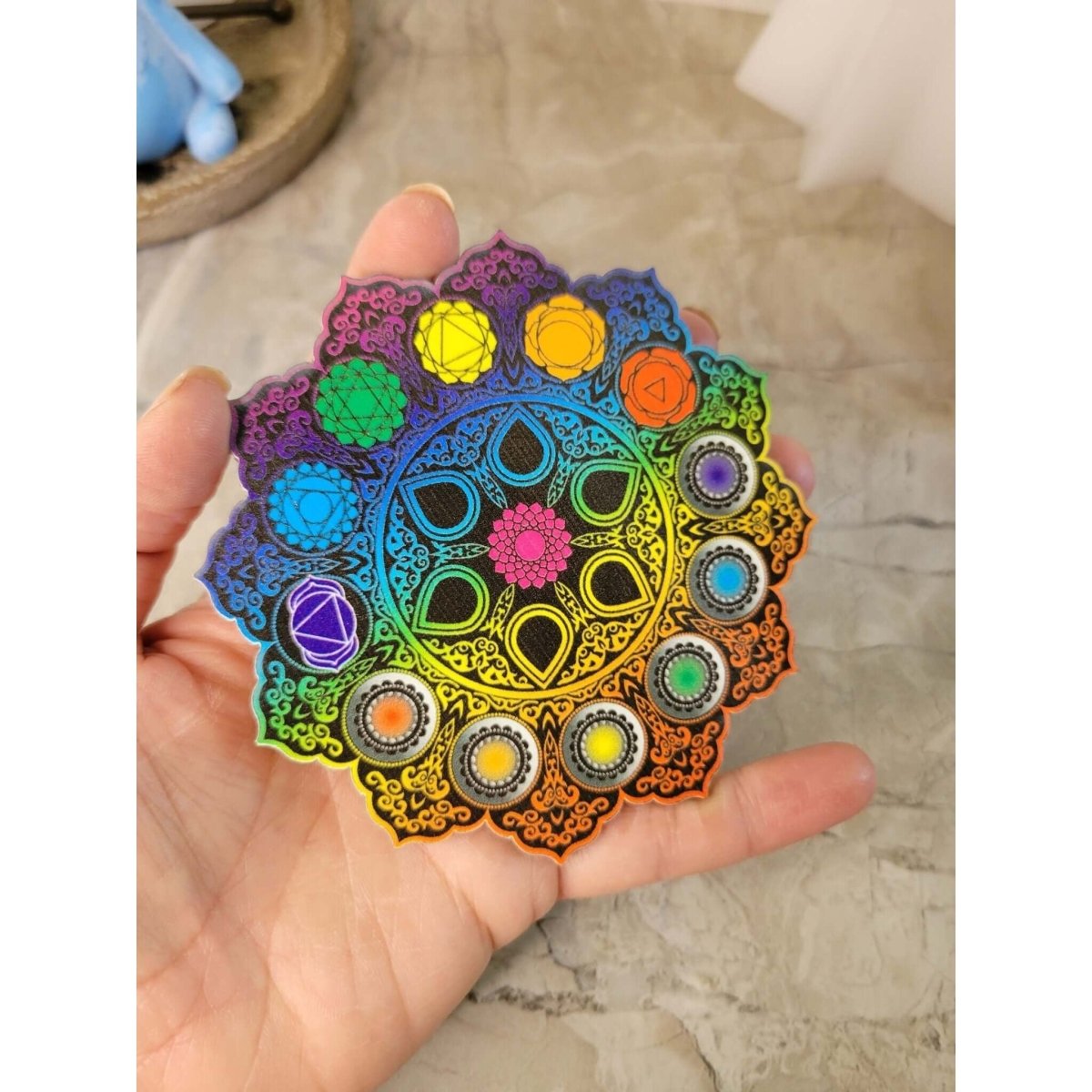Wooden Hamsa, Seven Chakra Coaster Altar Tile -Coasters
