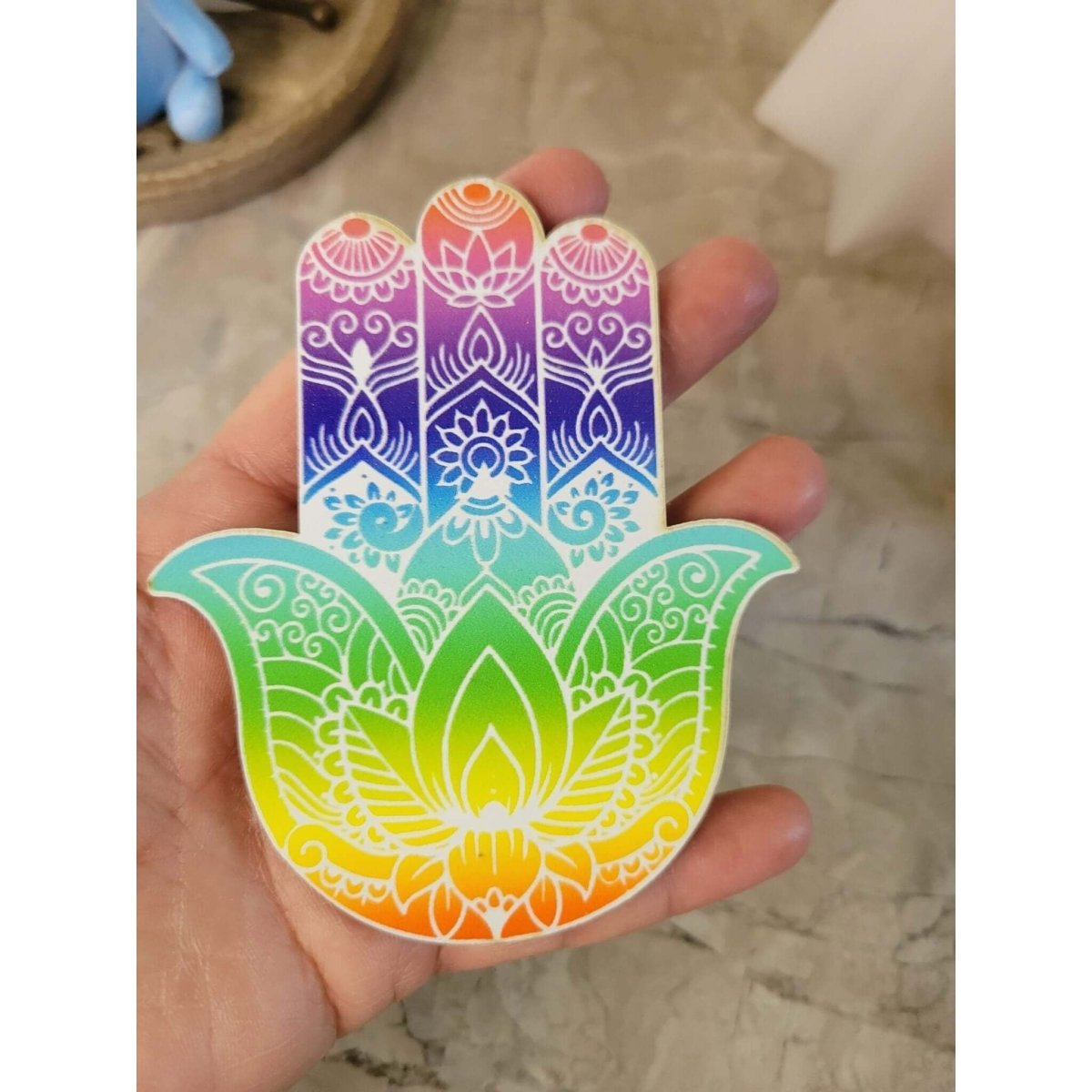 Wooden Hamsa, Seven Chakra Coaster Altar Tile -Coasters