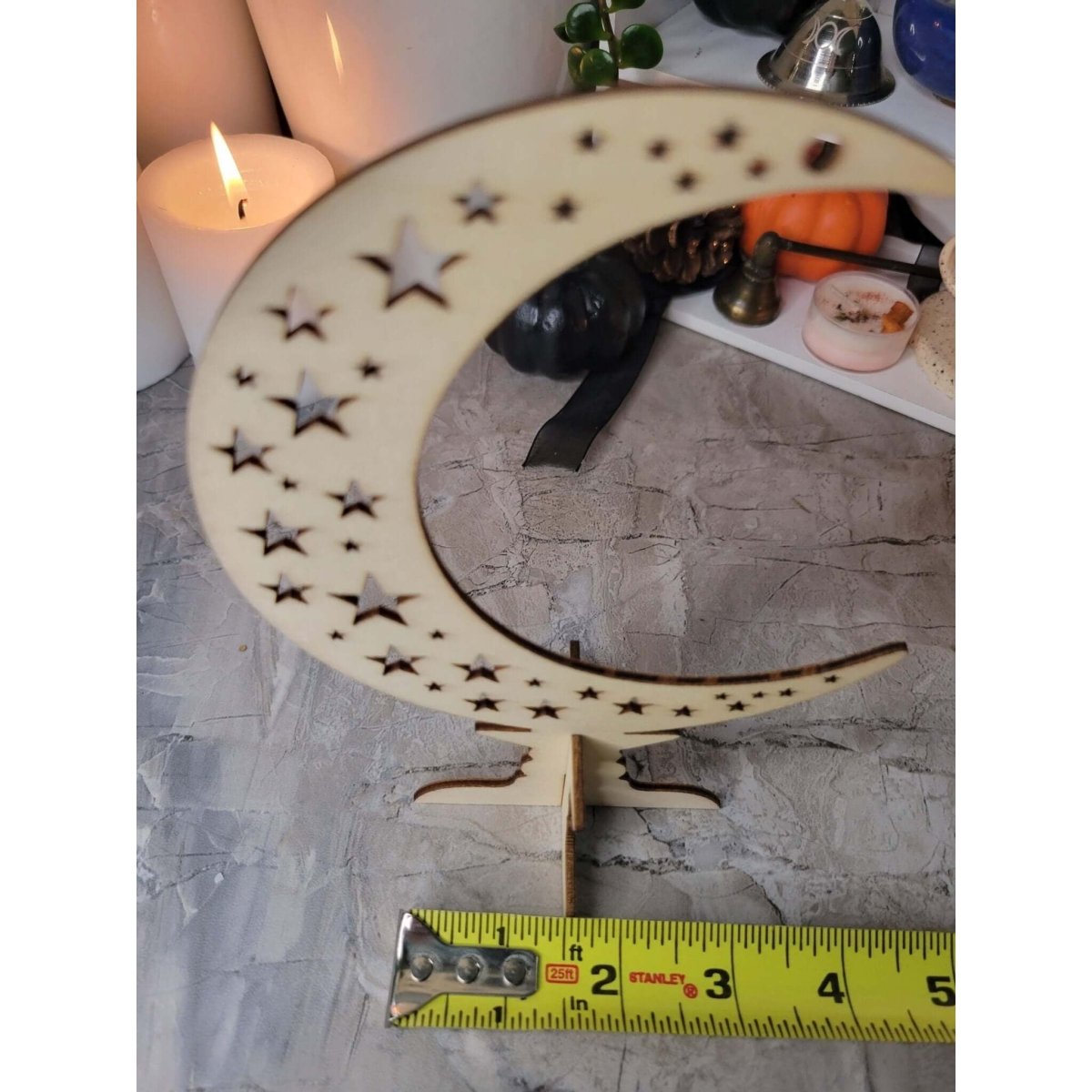 Wooden Ornaments, Wood Tabletop Decoration, Moon with Star, Witchy decor -Decor