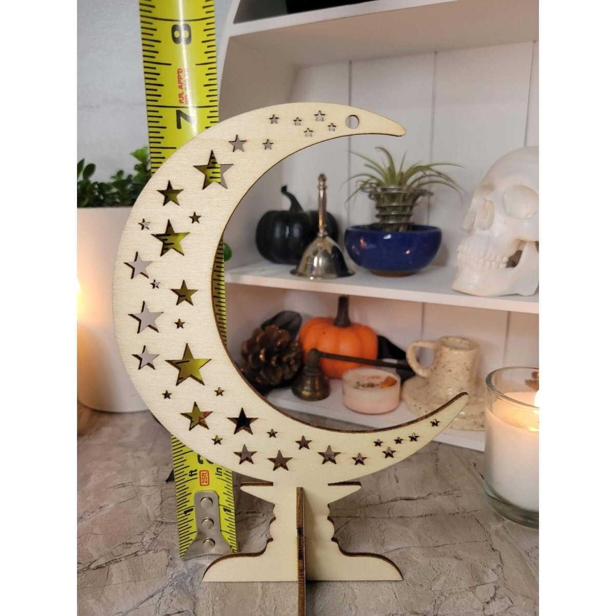 Wooden Ornaments, Wood Tabletop Decoration, Moon with Star, Witchy decor -Decor