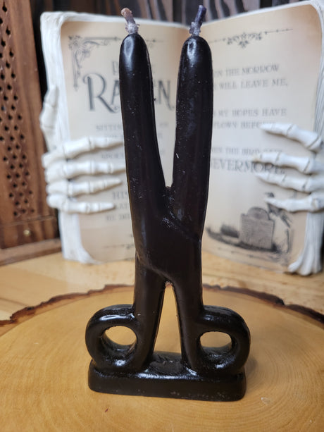 Black  Scissors shape candle- Cord cutting