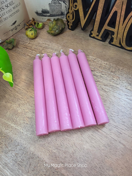 Pink 6 Inch Taper Candles | Unscented Paraffin Candles | Set of 6