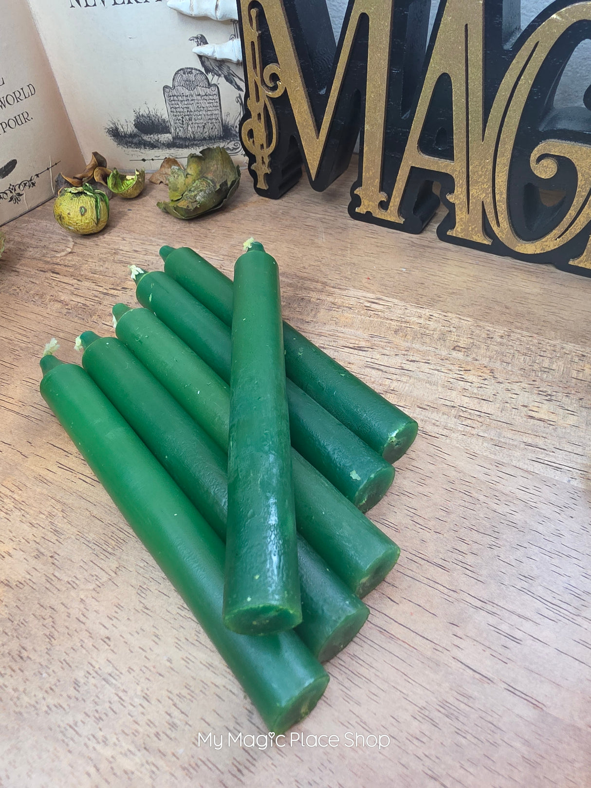 Green 6 Inch Taper Candles | Unscented Paraffin Candles | Set of 6