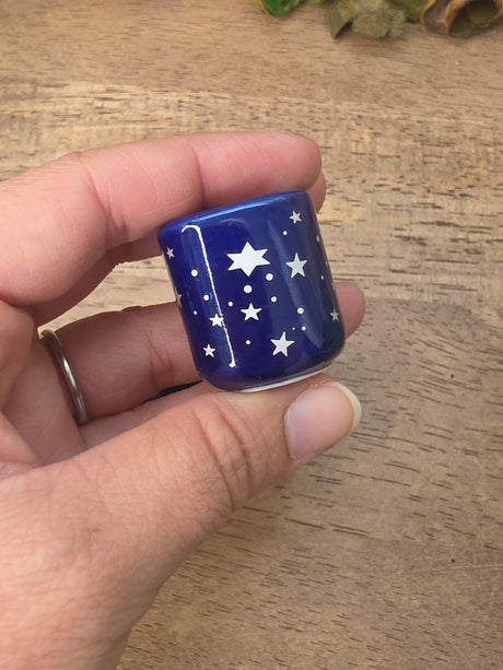 Handmade ceramic blue gold star chime holders, galaxy candle holders