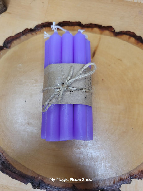 Mini Color Chime Spell Candles set of 10 unscented ritual candles in assorted colors for altar decor and spiritual practices.