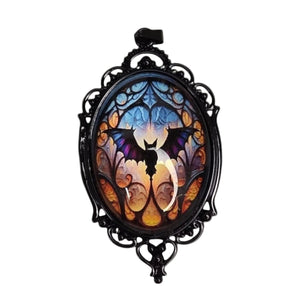 Oval Gothic Bat Pendant – Glass Cabochon Charm for DIY Jewelry Making
