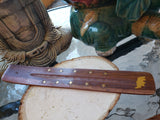 Hand Crafted Wooden Incense Burner: Ash Catcher with Elephant, Moon, Star