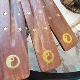 Hand Crafted Wooden Incense Burner: Ash Catcher with Elephant, Moon, Star