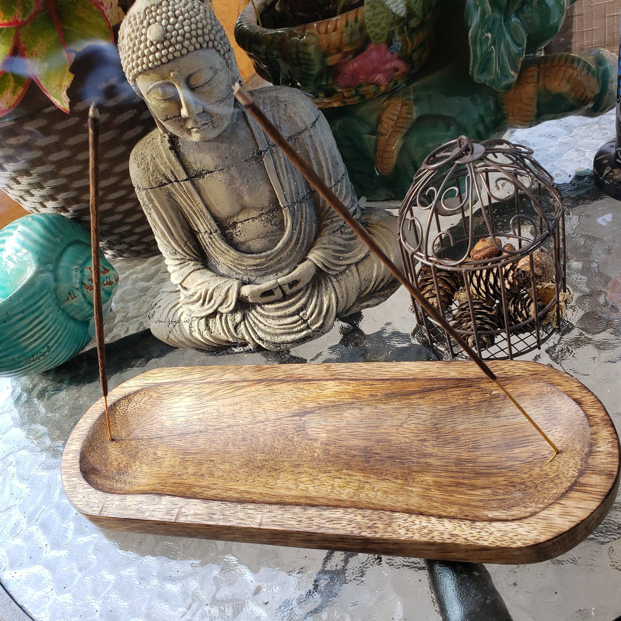 Wooden Tray Incense Burner, Double Stick Incense Holder