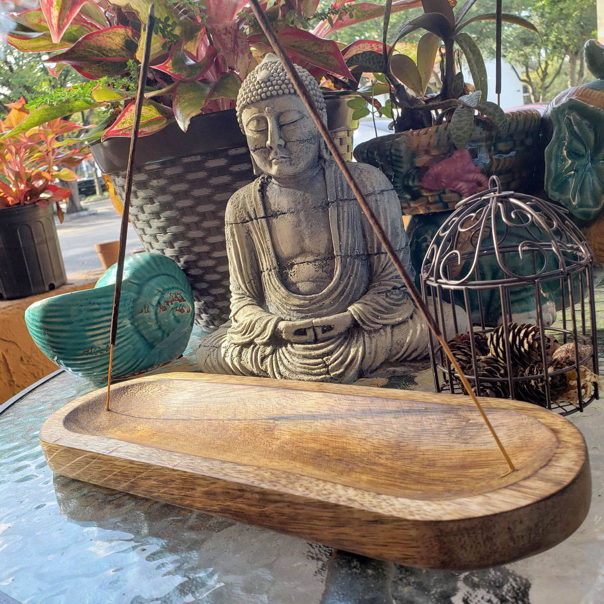 Wooden Tray Incense Burner, Double Stick Incense Holder