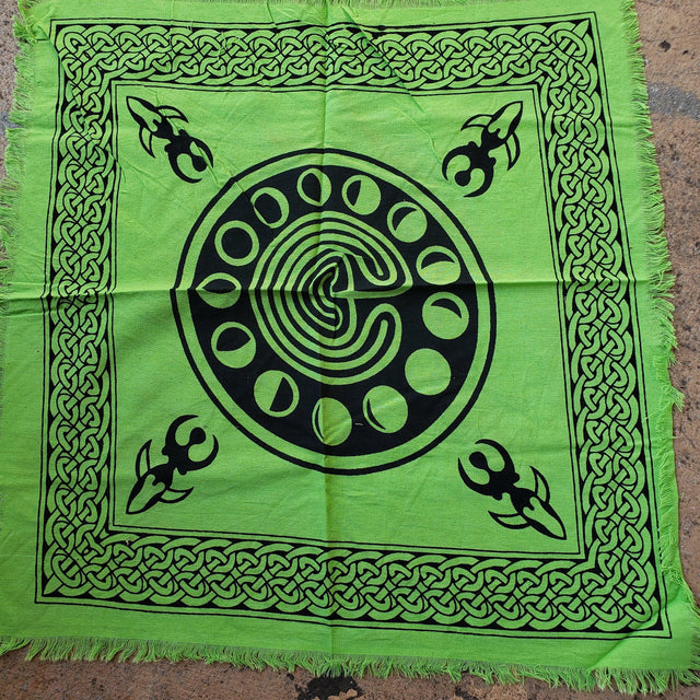 Green Phases of Moon Altar Cloth: Witch Decor (18"x18")