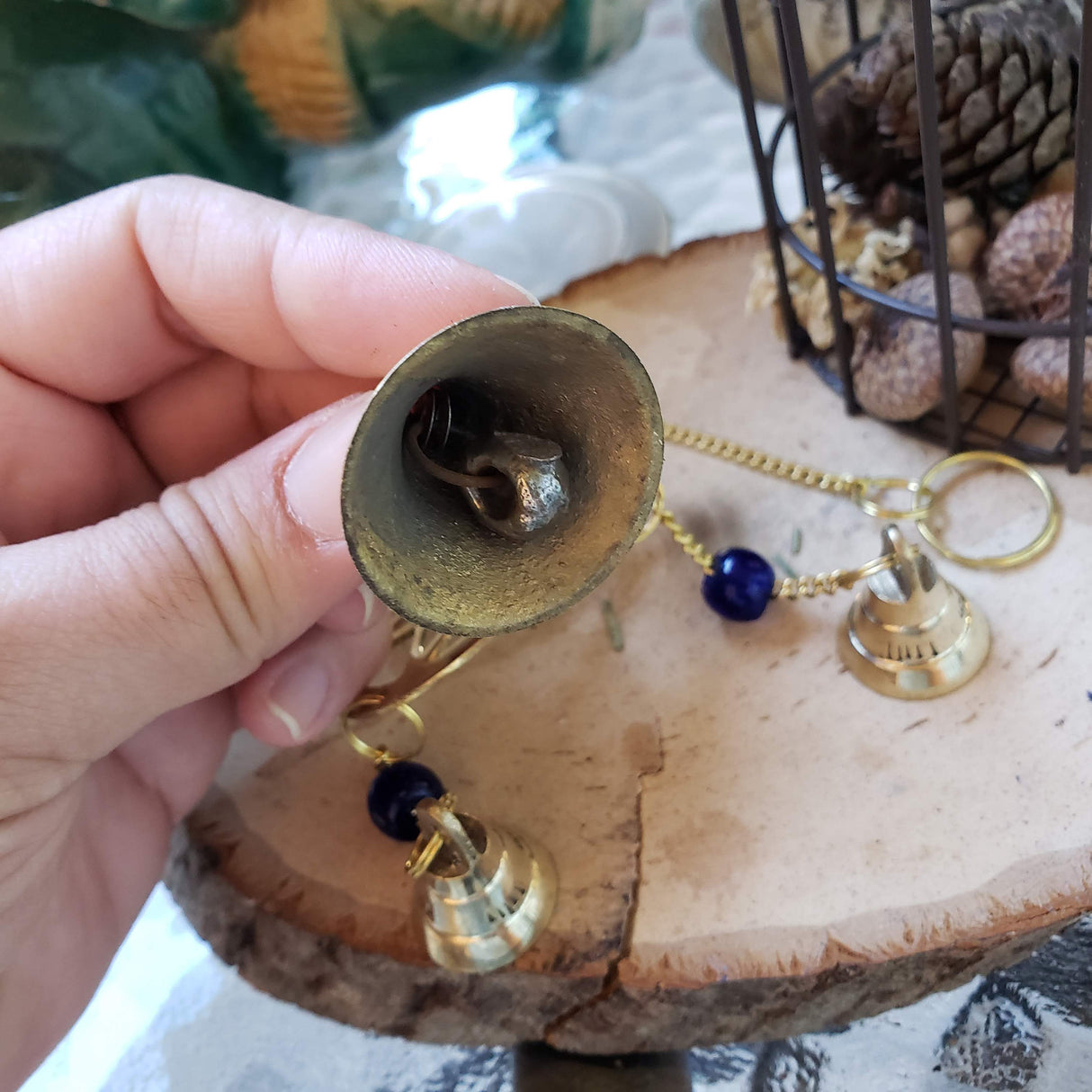 Brass Wind Chime with bells Pentacle / Witch Bells