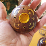 Wood Stick/Cone Burner Celestial/Handmade Incense Holder