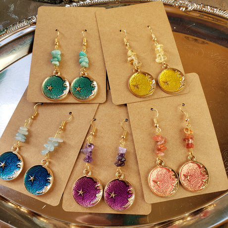 Crystal Chip Moon Earrings: Handmade Witch Jewelry