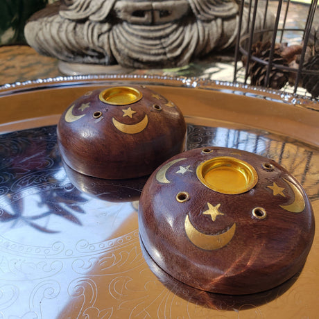 Wood Stick/Cone Burner Celestial/Handmade Incense Holder