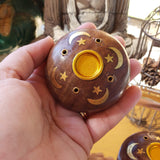Wood Stick/Cone Burner Celestial/Handmade Incense Holder