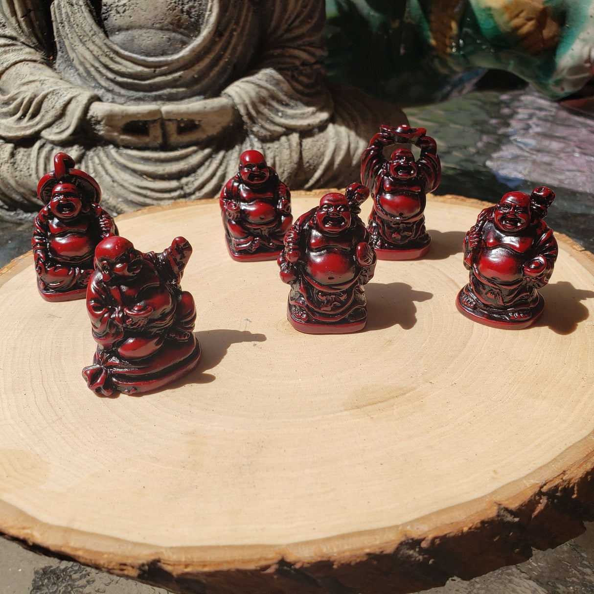 Beautiful Pack of 6 Red , Laughing Buddha Figurines Lucky Happy Buddha Statue Home Décor altar Set