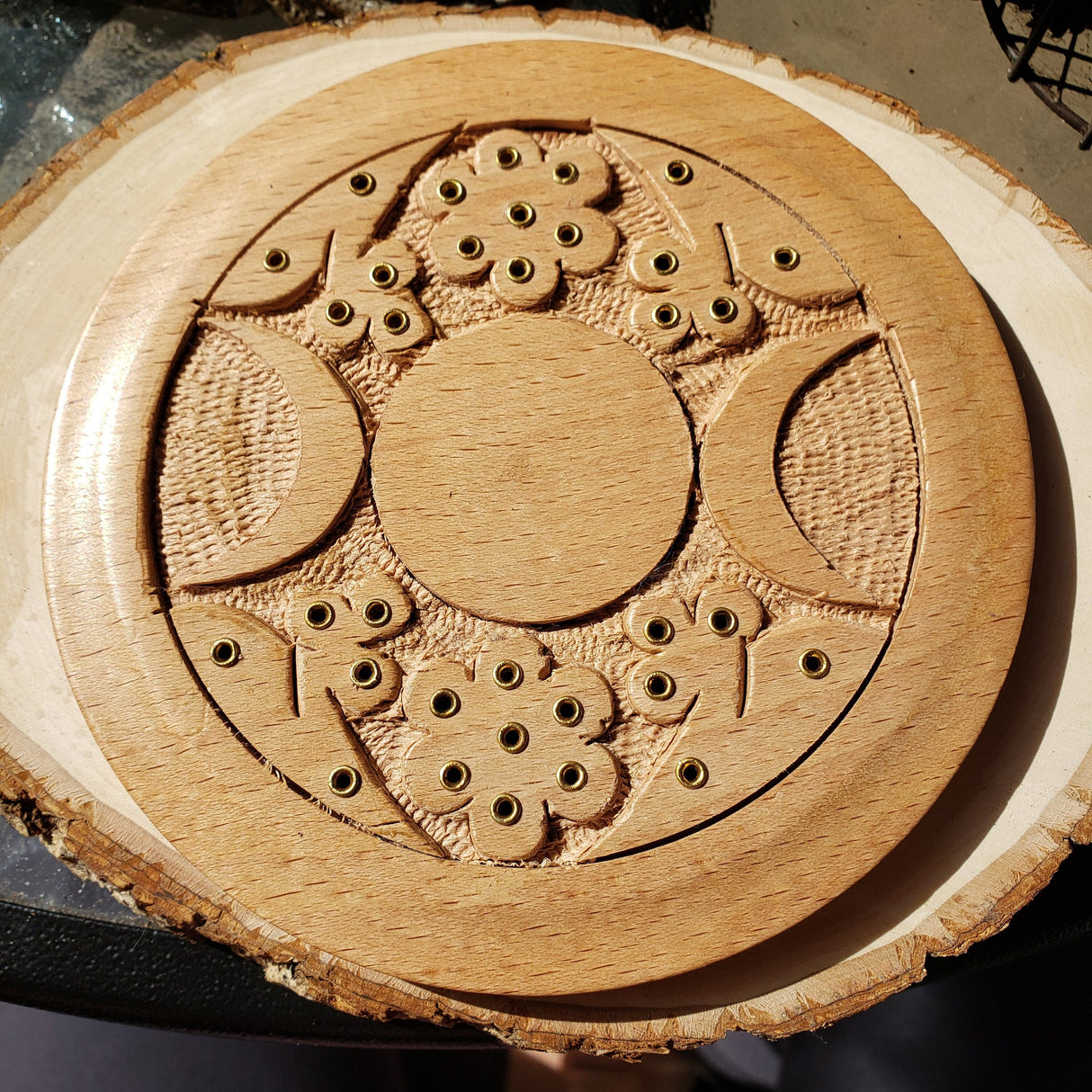 Triple Moon Handmade Carved Wood Stick Burner