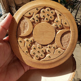 Triple Moon Handmade Carved Wood Stick Burner
