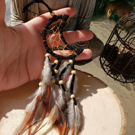 Crescent Moon Dream Catcher with feathers & Beads