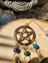 Brass Wind Chime with bells Pentacle / Witch Bells