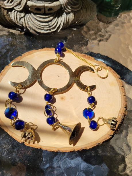 Triple Moon Wind Chime Brass with Beads