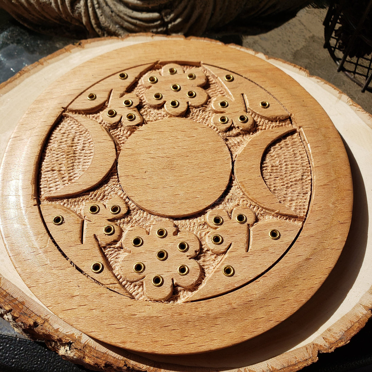 Triple Moon Handmade Carved Wood Stick Burner