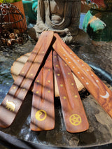 Hand Crafted Wooden Incense Burner: Ash Catcher with Elephant, Moon, Star