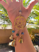 Brass Wind Chime with bells Pentacle / Witch Bells