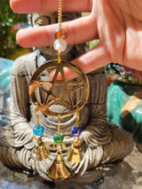 Brass Wind Chime with bells Pentacle / Witch Bells