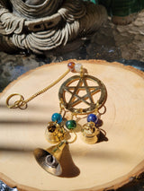 Brass Wind Chime with bells Pentacle / Witch Bells