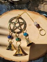 Brass Wind Chime with bells Pentacle / Witch Bells