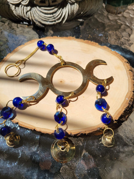 Triple Moon Wind Chime Brass with Beads