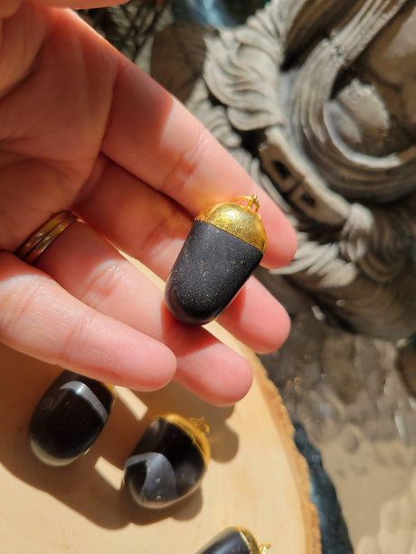 Handmade Black Tourmaline & Amethyst Crystal Pendant Necklace
