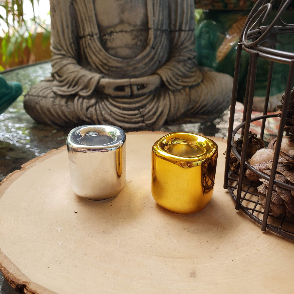 Handmade Ceramic Chime Candle Holder - Gold & Silver