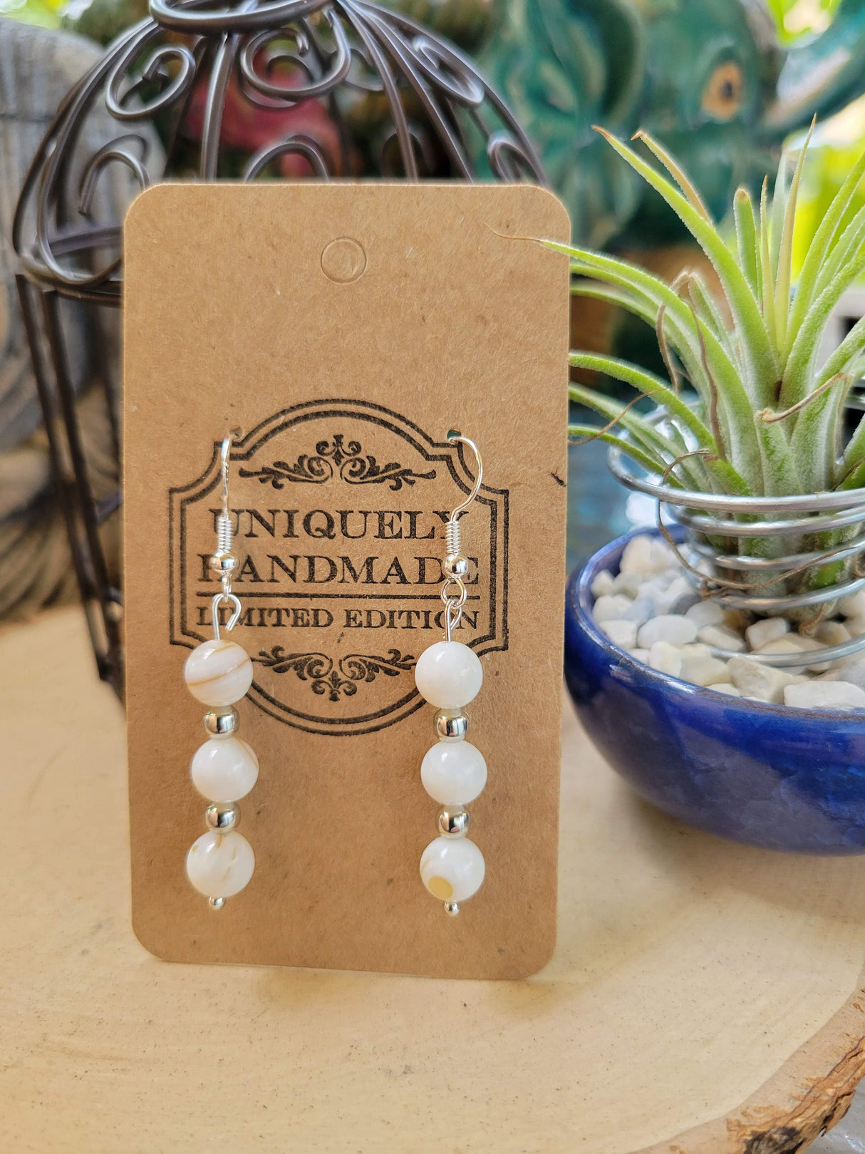 Mother of Pearl Dangle Earrings: Hypoallergenic Beaded Earrings