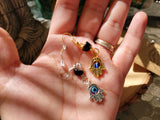 Evil Eye Hamsa Earrings: Black Tourmaline Crystal Protection