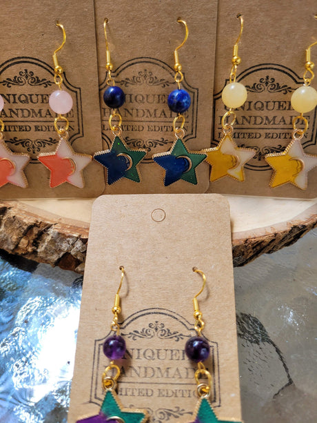 Crystal Star Charm Earrings: Stacked Stone Drop Earrings