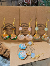 Shell Dangle Earrings: Rose Quartz, Opalite & Tiger Eye Charms